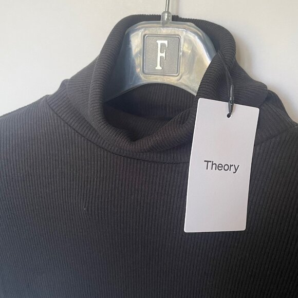 Theory Naneik Black Ribbed Turtleneck Sweater Medium Womens Cotton Stretch - Picture 4 of 9